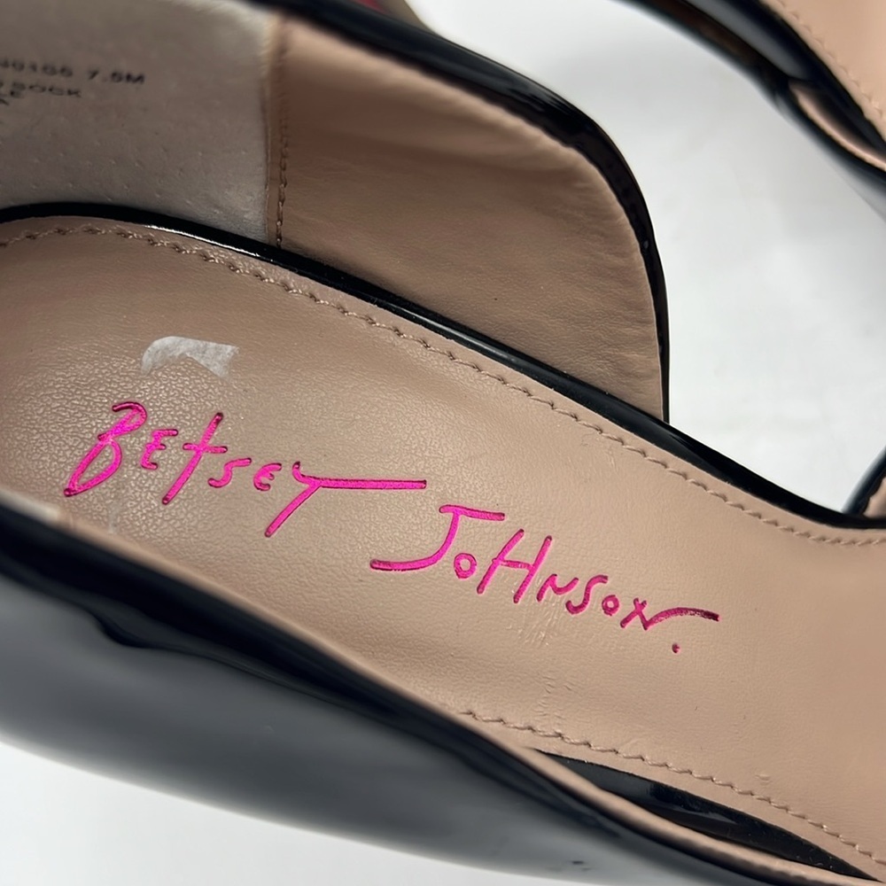 Betsey Johnson Black Patent with Red Heel and Rhinestone Bow - Picture 4 of 9